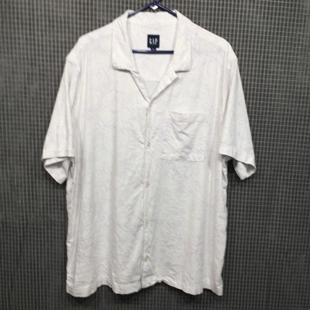 Gap Mens Button Front Shirt Floral Linen Blend XXL White